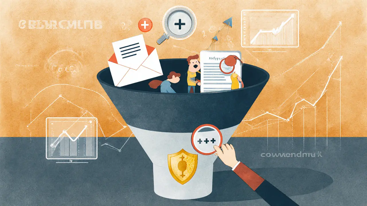 Цифровая воронка с действиями пользователей и набираемыми баллами на каждом уровне.