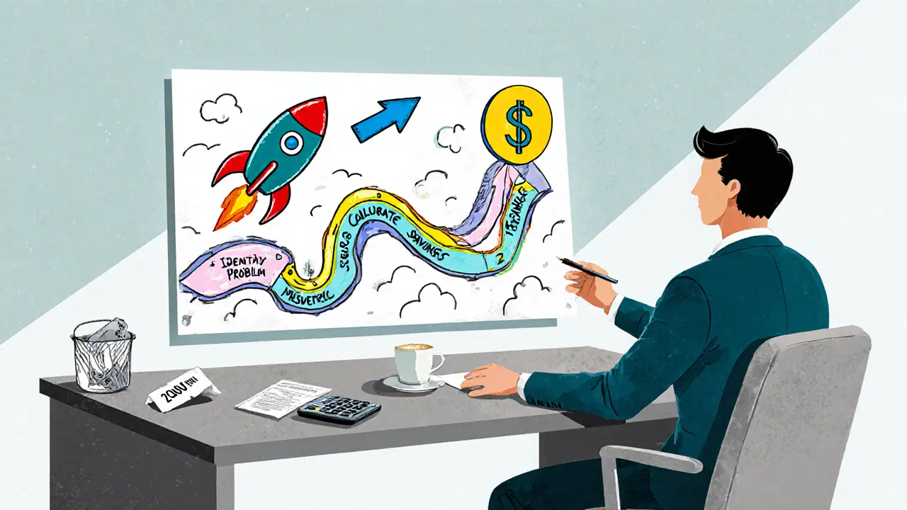 Консультант показывает клиенту дорожную карту к ценности с этапами и ростом прибыли.