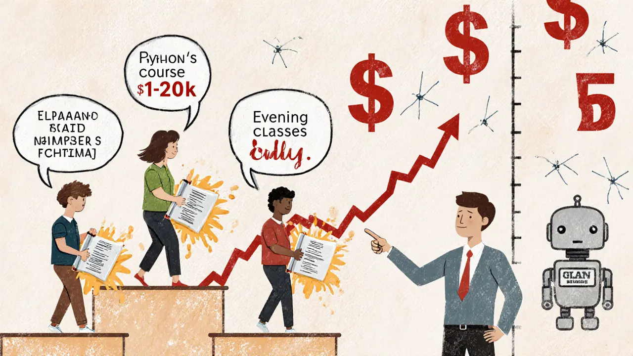 Ученики выходят из рекламных баннеров, превращаясь в выпускников, а таргетолог показывает рост онлайн-образования.