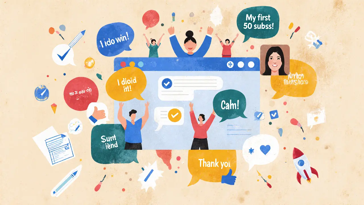 Чат Telegram с участниками, которые делятся успехами, а наставник отвечает поддержкой.