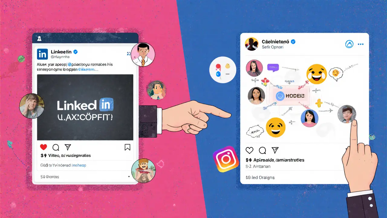 Две стороны экрана: слева — безжизненный пост, справа — живой пост с уведомлениями сохранений и комментариев.