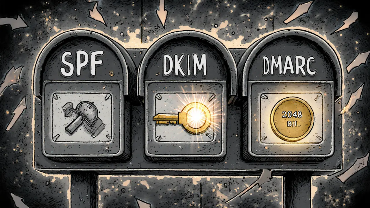 Электронный ящик с тремя замками: SPF, DKIM и DMARC, один из ключей сломан.