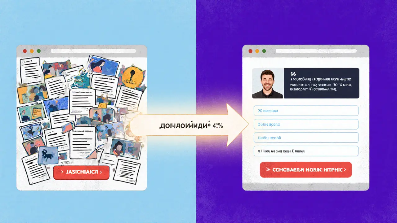 Сравнение неэффективного и эффективного лендинга: слева — хаос, справа — ясность и конверсия.