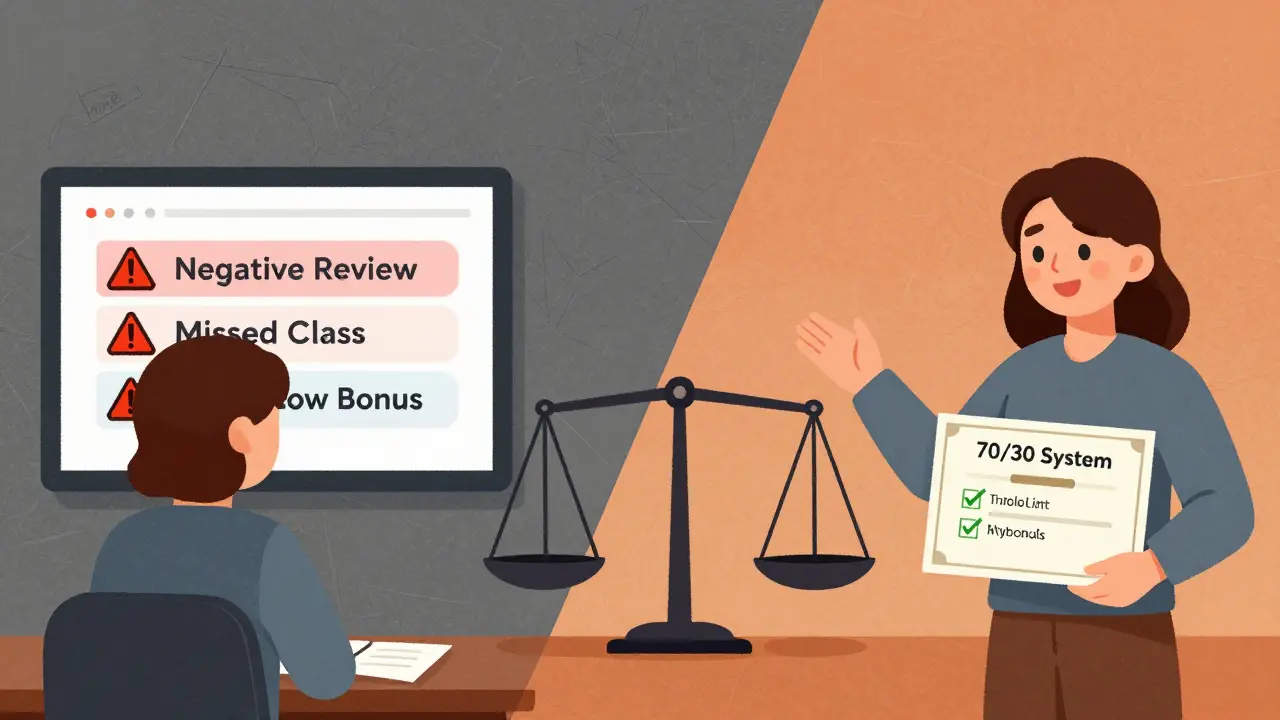 Сравнение стресса от несправедливой системы и спокойствия при балансе 70/30.