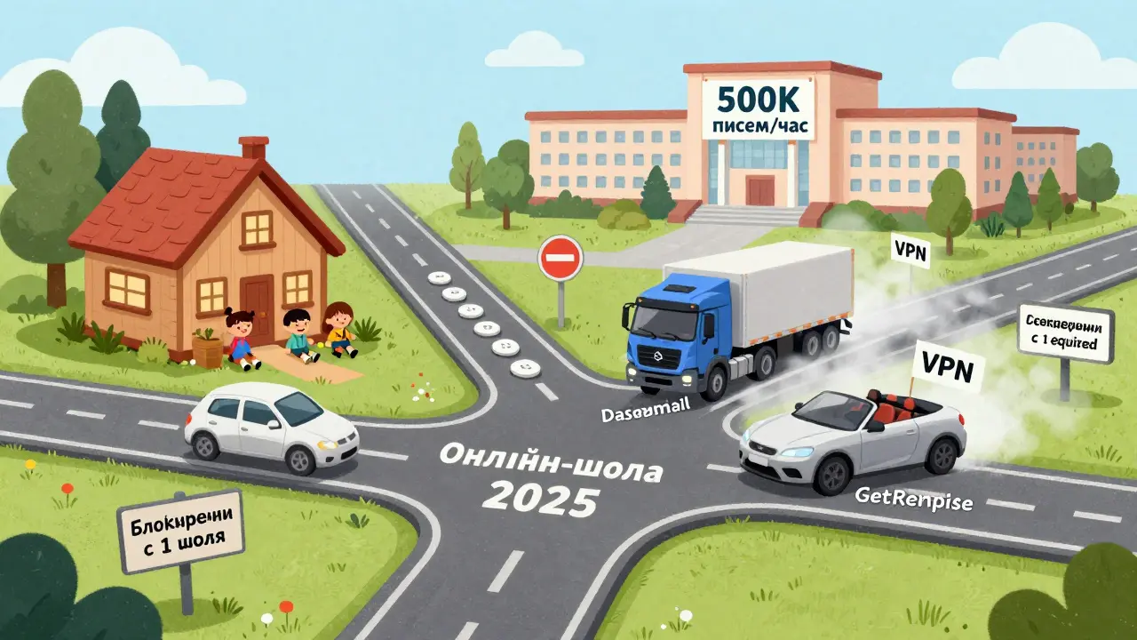 Три дороги к успеху онлайн-школы: простая, мощная и сложная, с символами сервисов и предупреждениями.