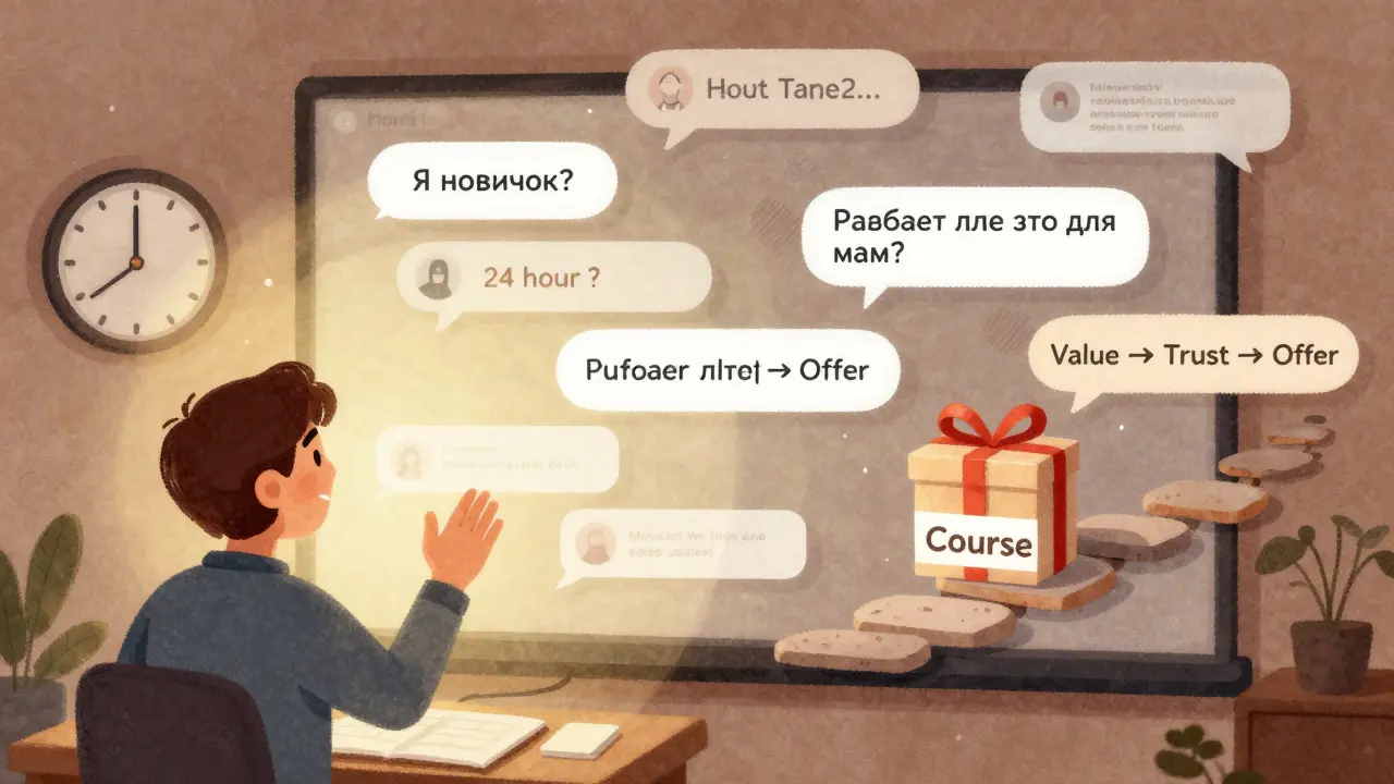 Ведущий вебинара отвечает на вопросы в чате, рядом таймер скидки.