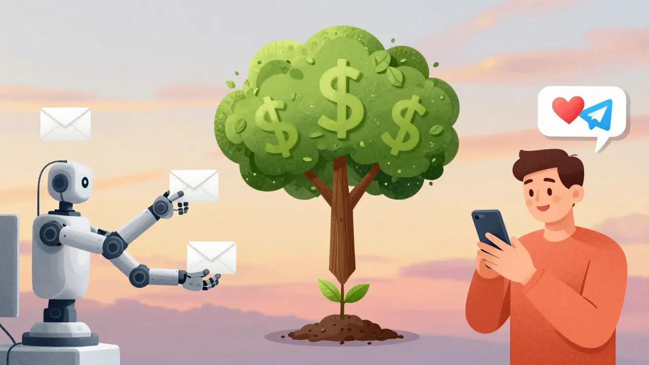 Гибридная воронка: с одной стороны — автоматизация, с другой — человеческое взаимодействие, соединённые деревом.