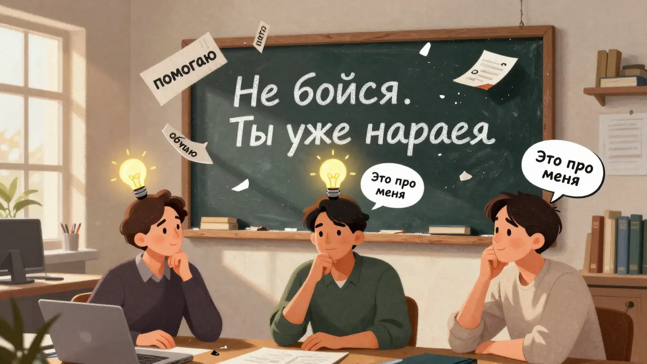 Рука пишет на доске вдохновляющий слоган, а старые фразы разрушаются, клиенты вдохновлены.