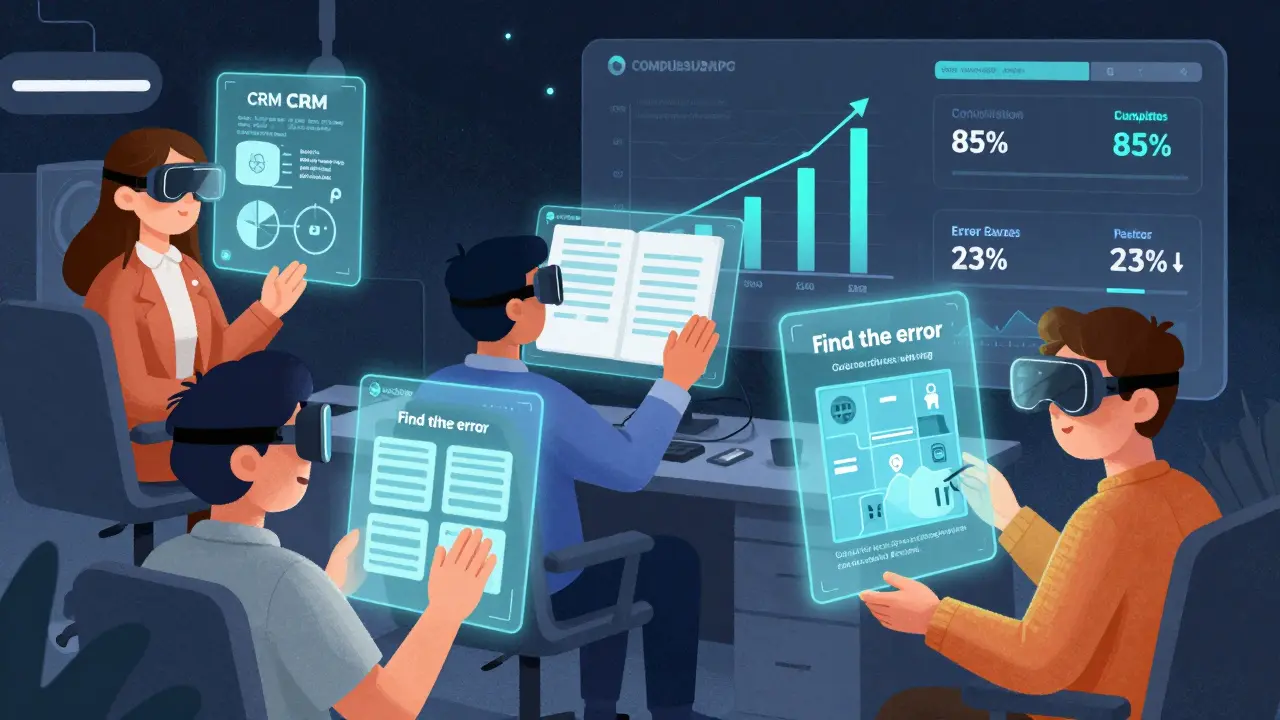 Сотрудники в AR-очках получают микроролики на работе, на ходу и в игре, на фоне растущих статистических показателей.