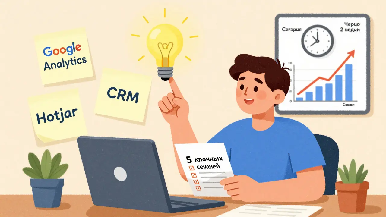 Человек смотрит на панель инструментов аналитики, вокруг — метки GetCourse, Google Analytics и другие.