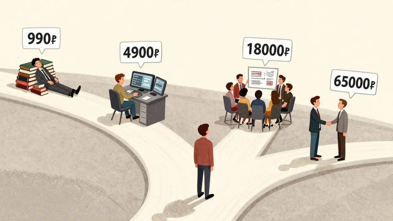 Человек выбирает между четырьмя уровнями доступа к информации, каждый ведет к разному результату.