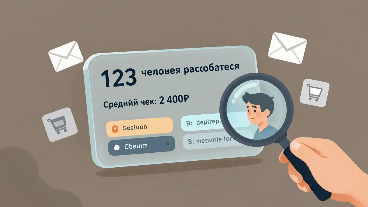 Прозрачная панель с реальными данными: 123 человека записались, средний чек 2400₽, статистика участников.