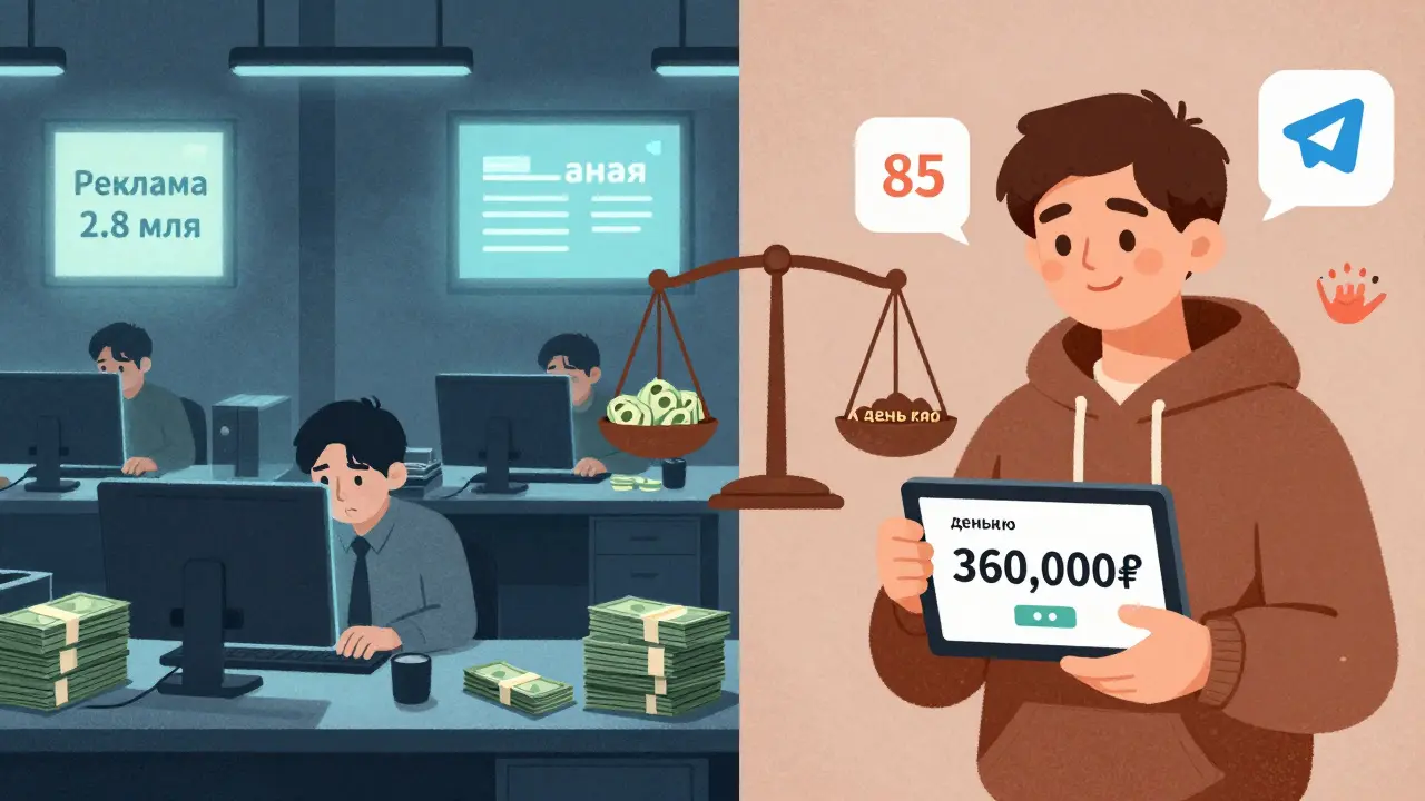 Сравнение: слева — дорогая реклама, справа — простой инфобизнес с высокой прибылью и доверием.