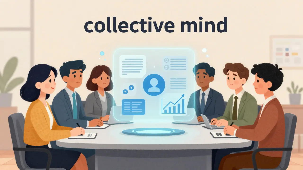 Группа руководителей обсуждает портфолио эксперта за столом переговоров