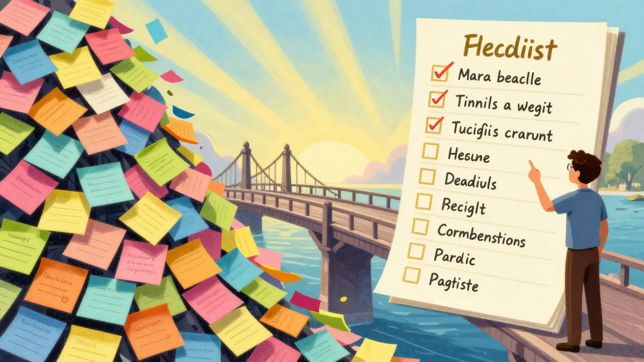 Метафорический переход от сбора мнений к конкретному списку задач и целей.