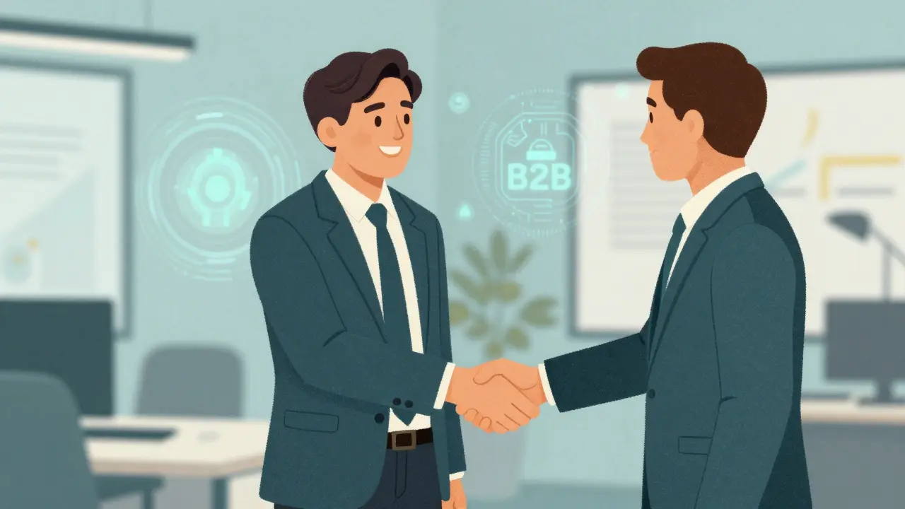 Рукопожатие эксперта и корпоративного клиента в современном офисе