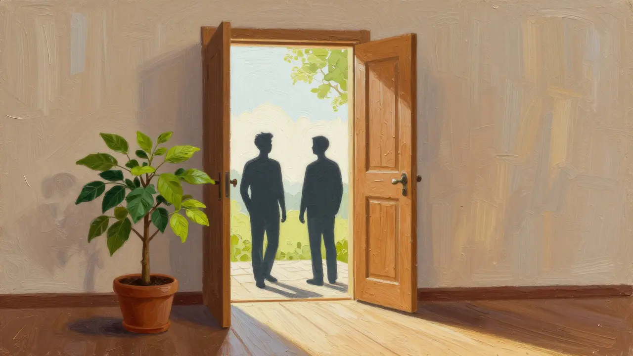 Символ роста доверия: растение у открытой двери класса