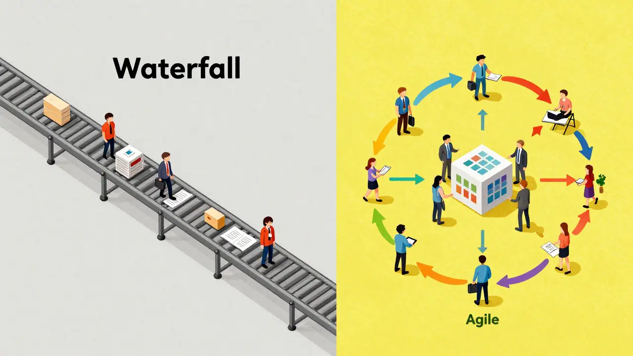 Сравнение линейного метода Waterfall и гибкого подхода Agile в работе команды