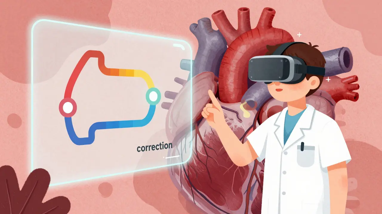 Студент-медик в VR-очках изучает ветвящиеся сценарии внутри сердца человека