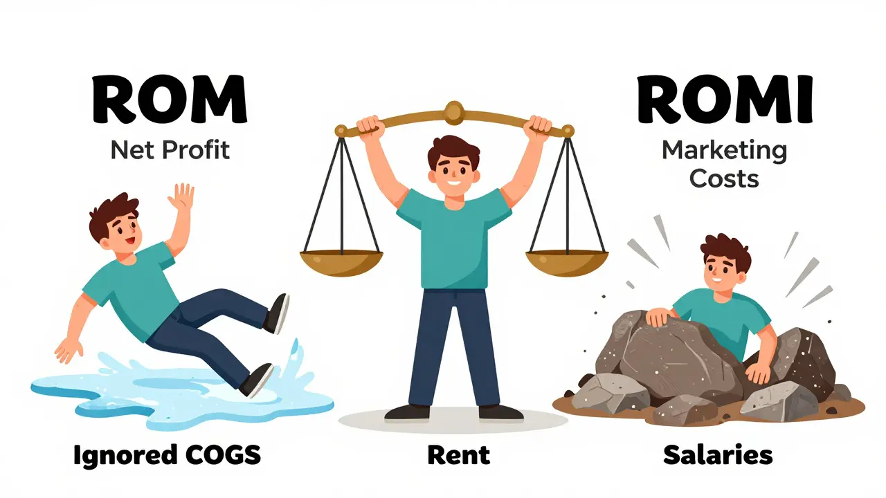 Сравнение метрик ROI, ROAS и ROMI через персонажей-аллегории