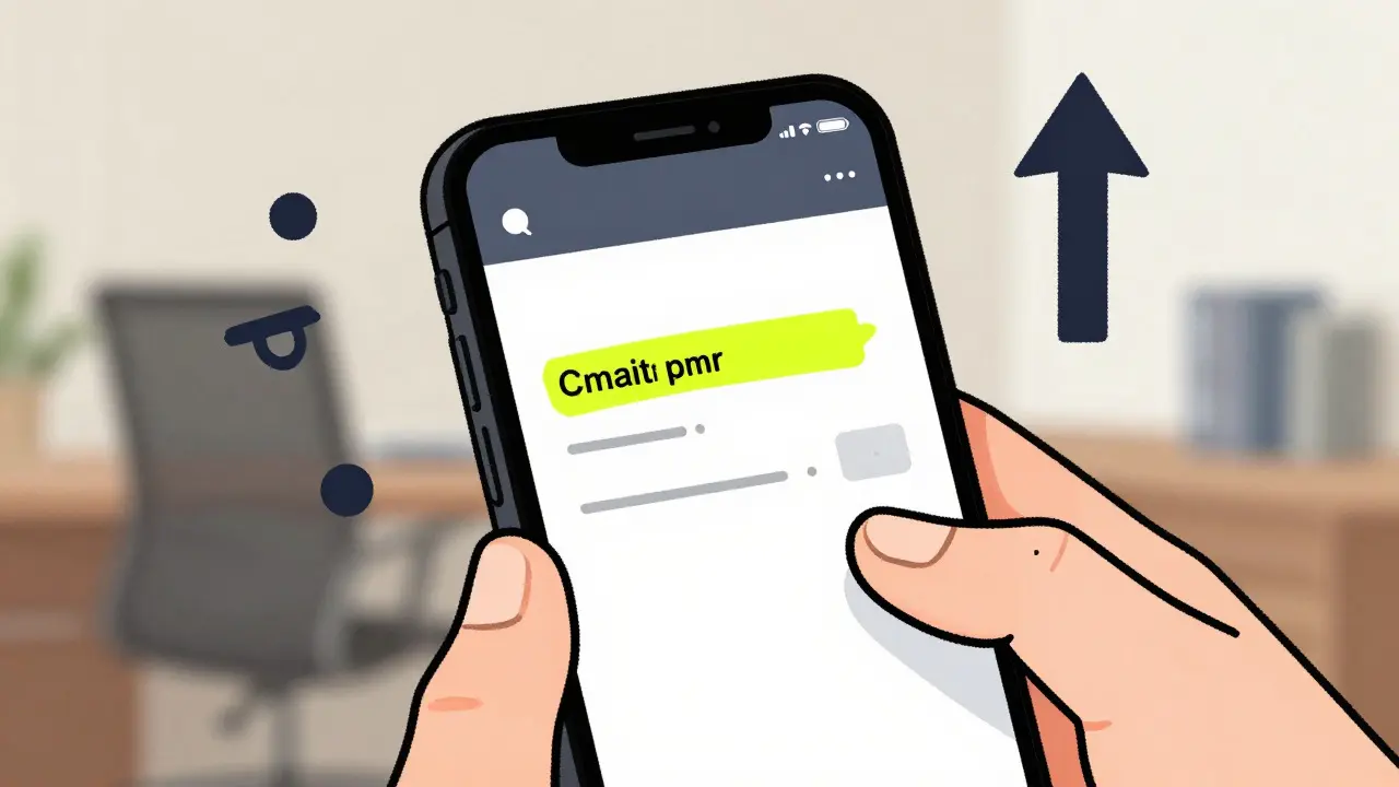 Телефон с выделенной темой письма и символами роста